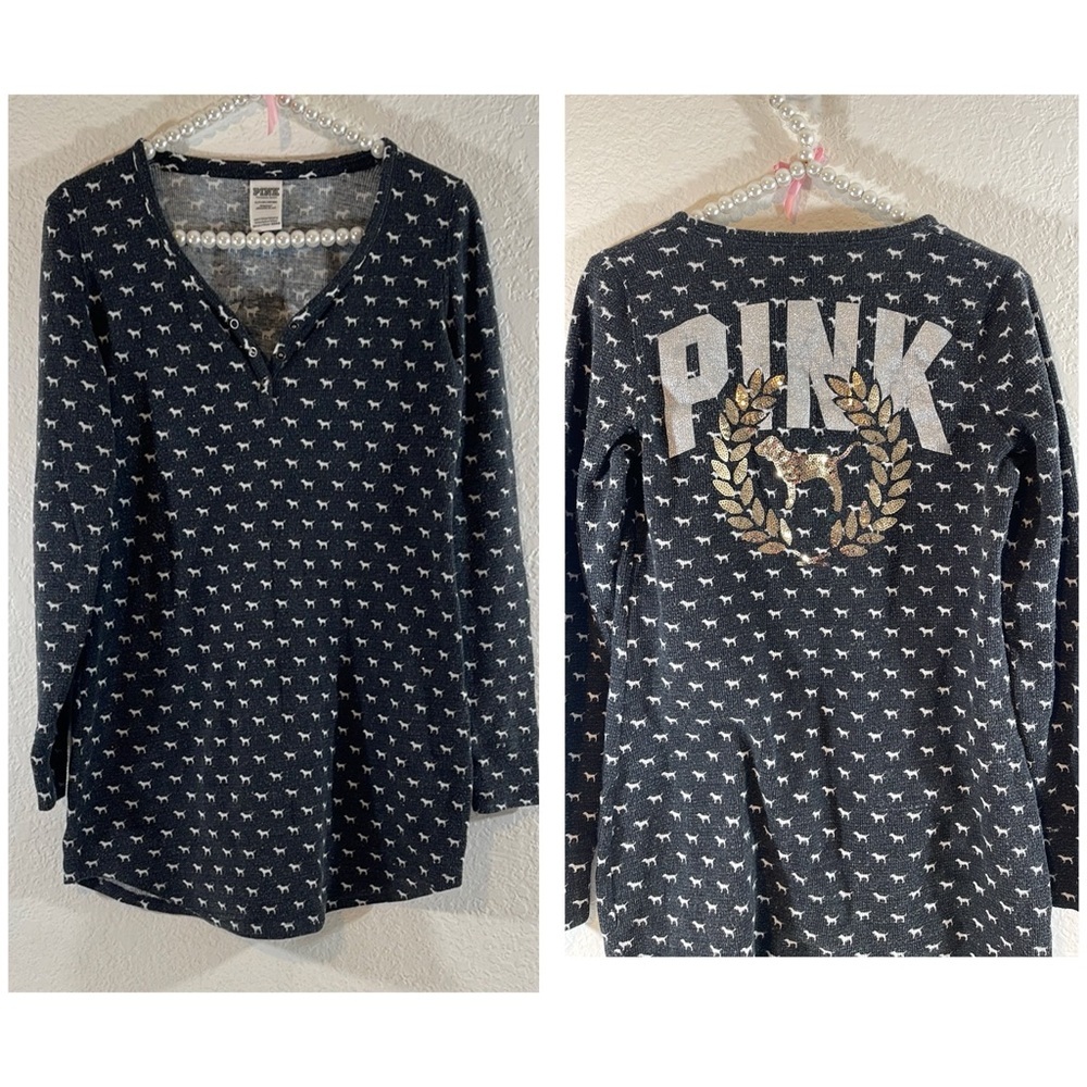 VICTORIA’S SECRET PINK Dog Print Long Sleeve Top Sleepwear Pajamas Size Small - Picture 1 of 12